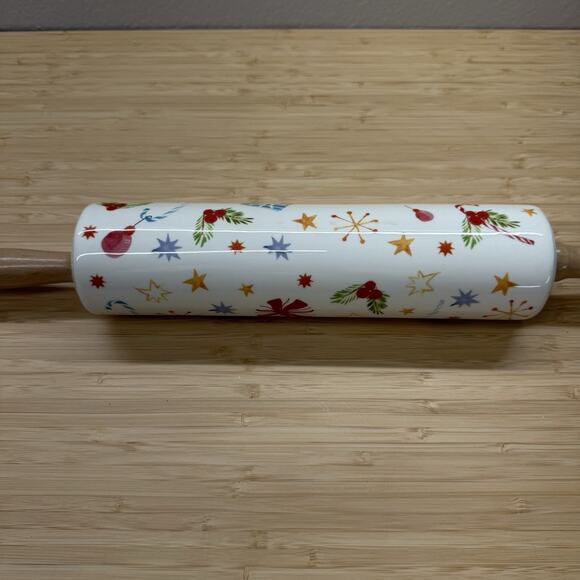 World market earthenware Christmas rolling pin. “all The trimmings” Ceramic - Picture 3 of 4